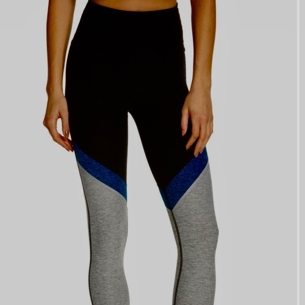 Beyond Yoga Spacedye Tri-Panel High Waisted Midi Leggings in Grey & Blue